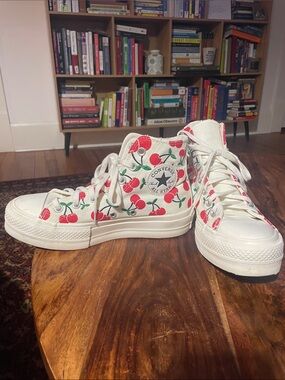 Converse White High-Top Sneakers with Red Cherry Print W7